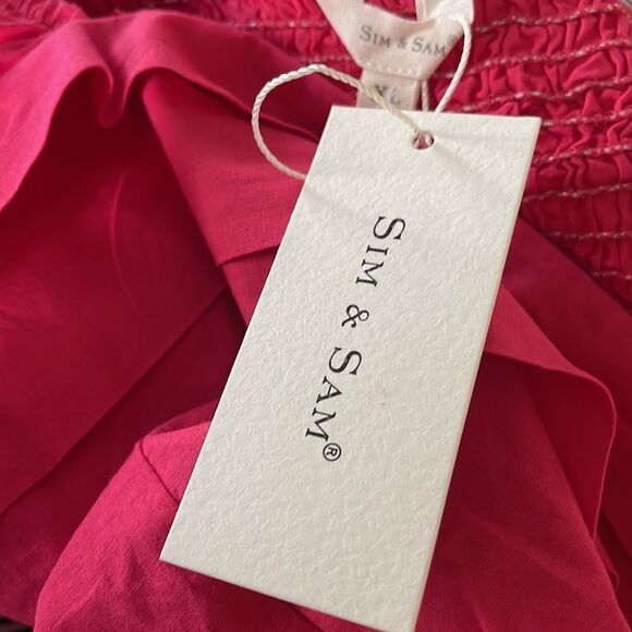 Sim & Sam raspberry poof sleeve pleated front smocked back square neck top. NWT - Picture 6 of 6